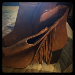 Fringed peep toe bootie